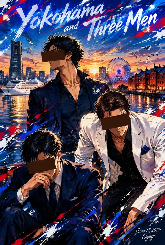 Yokohama Harbor Anime Splash Art Poster