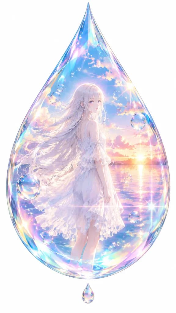Anime Girl in Dreamscape Water Droplet