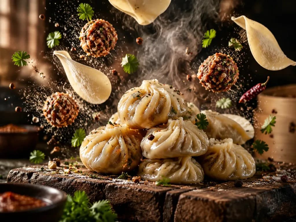 Cinematic Deconstructed Steamed Momo Photography