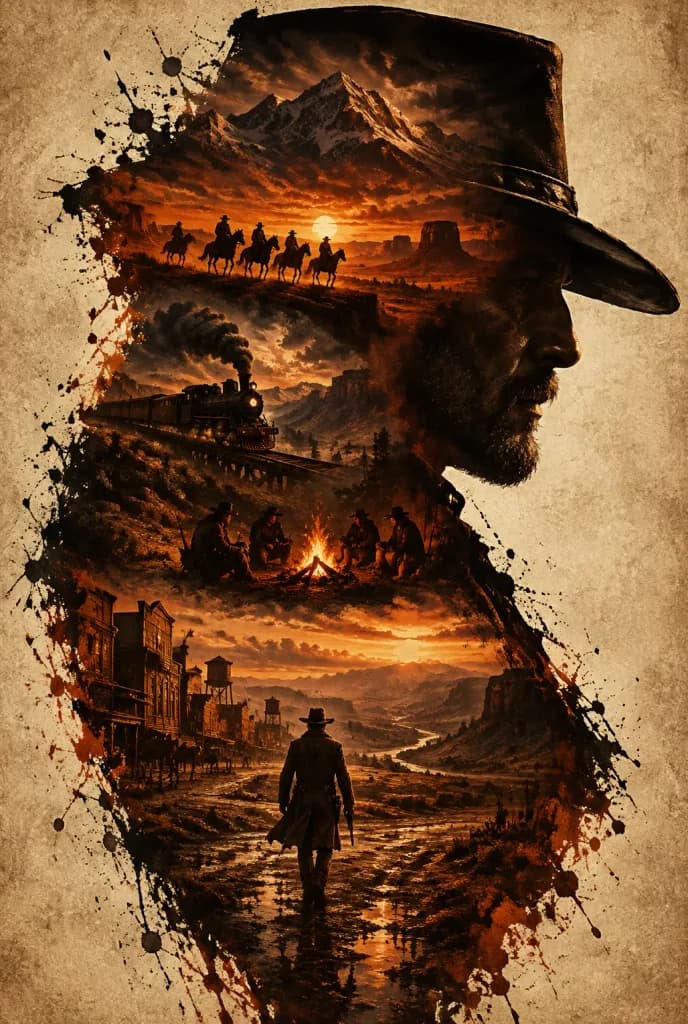 Wild West Cowboy Double Exposure Poster