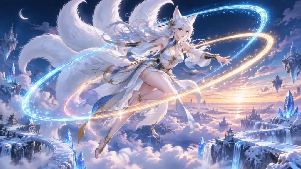 Celestial Nine-Tailed Fox in Twilight
