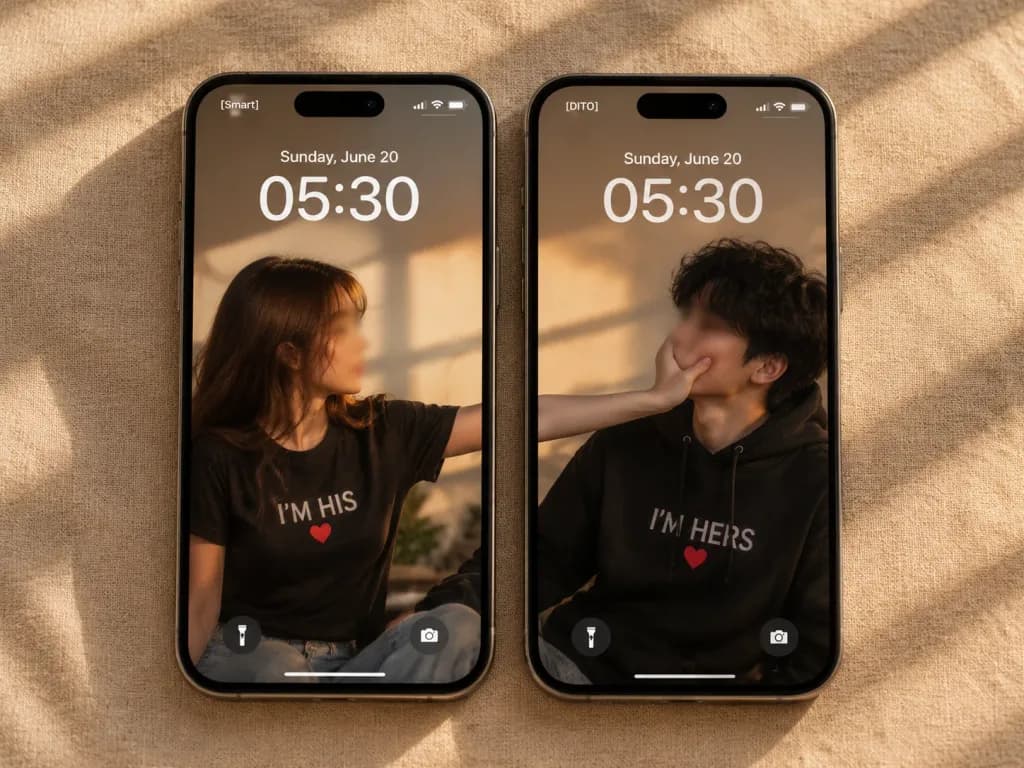Matching Couple Lock Screens iPhone Flat Lay