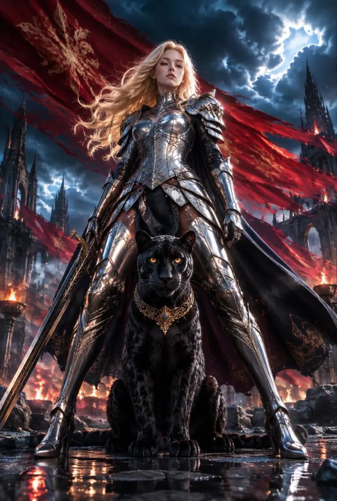 Armored Heroine with Black Panther