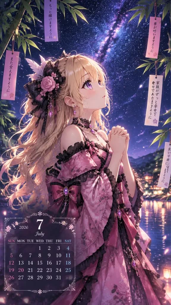 Anime Tanabata Night July Calendar Wallpaper