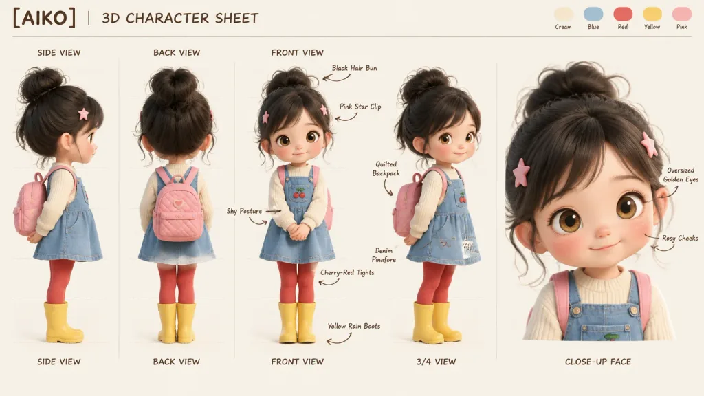 Stylized 3D Toddler Character Sheet
