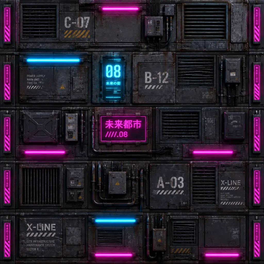 Seamless Cyberpunk Building Facade Texture
