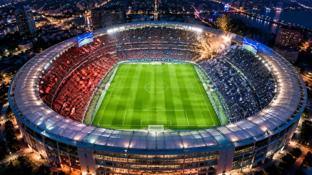 Luftaufnahme eines Fußballstadions im Finale