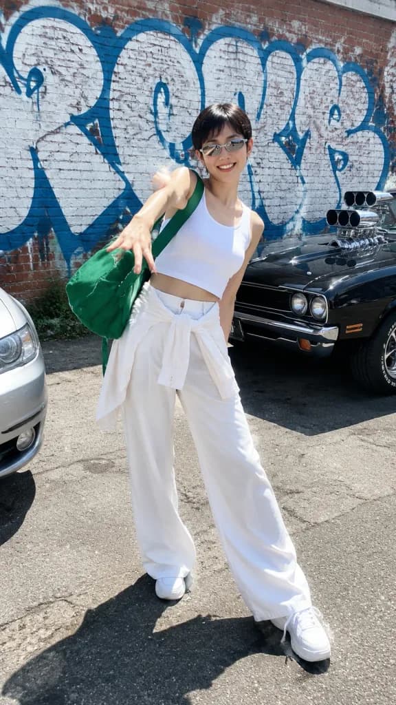 Sunlit Streetwear Fashion in Urban Alley