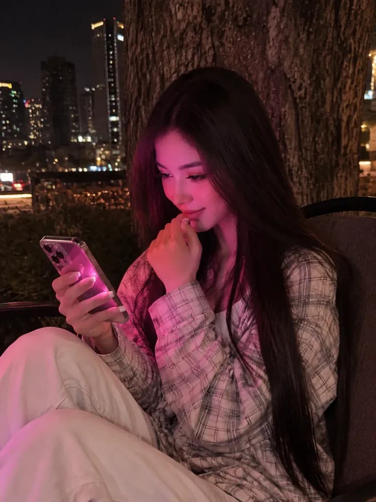네온 빛 스마트폰 야간 포트레이트