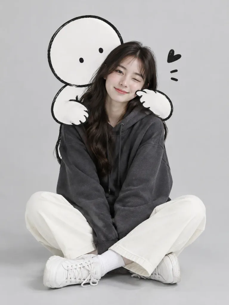 Minimalist Studio Portrait with Doodle Character