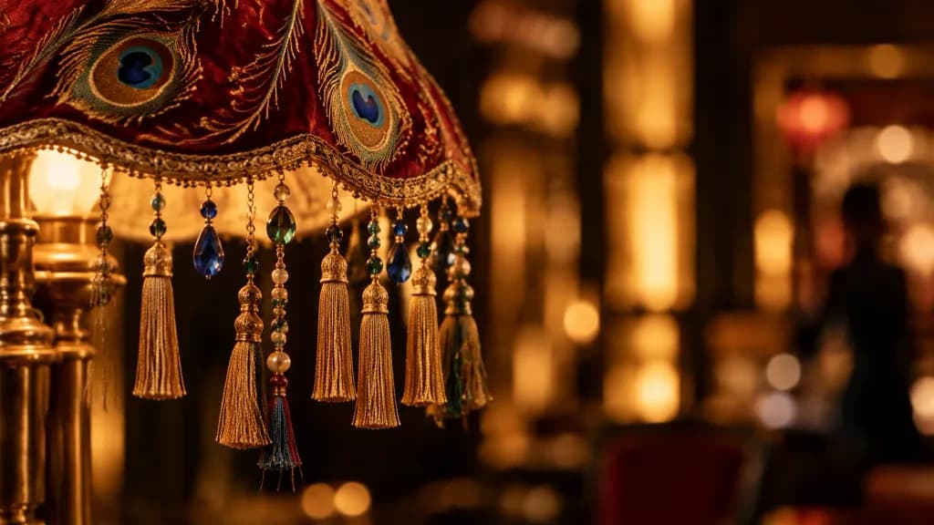 Ornate Vintage Velvet Lampshade Close-Up