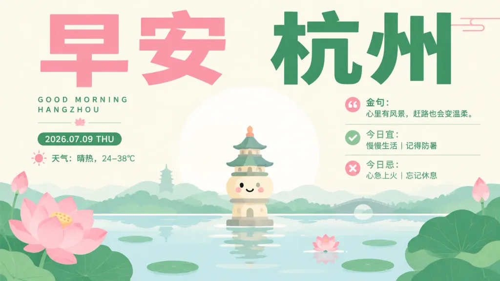 粉彩扁平風早安城市海報