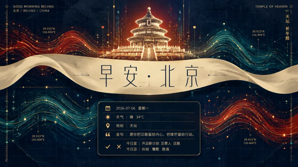 近未来風 北京モーニンググリーティングポスター
