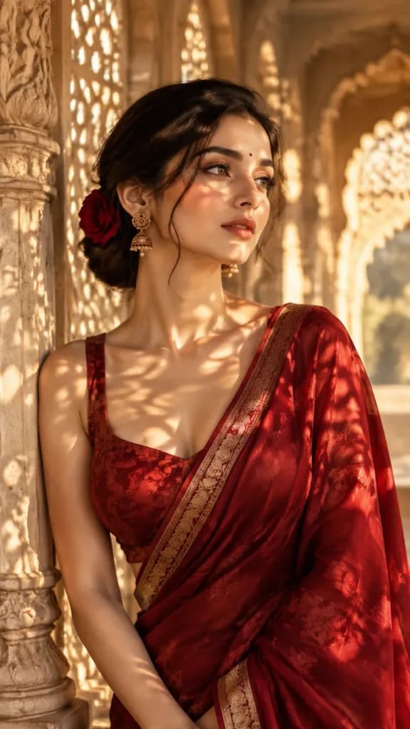 Heritage Palace Crimson Saree Portrait