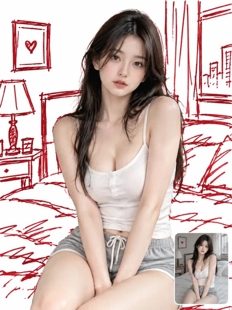 Photoreal Portrait with Red Sketch Background