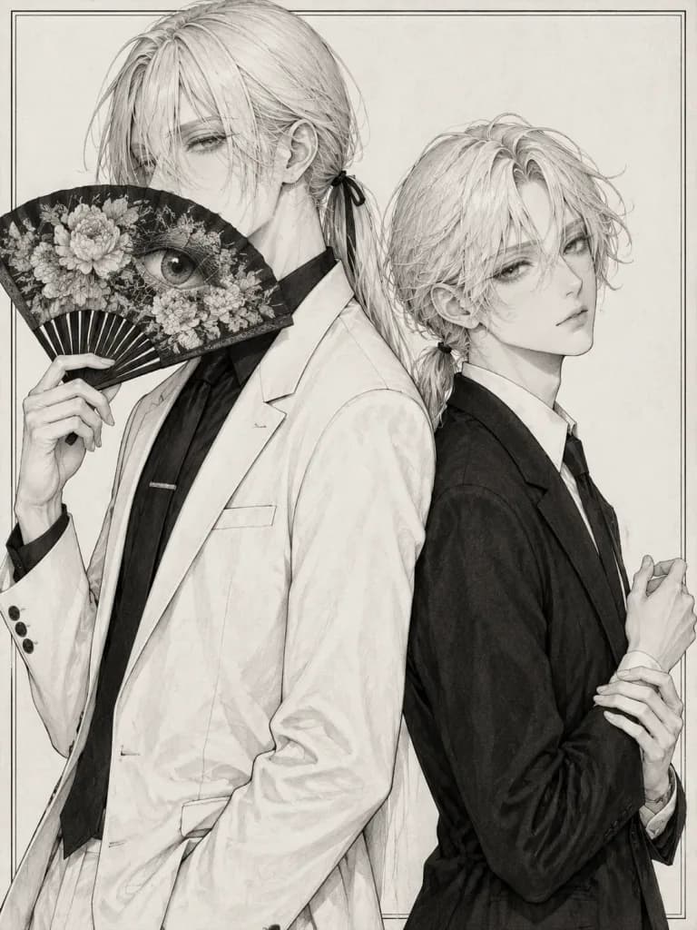 Monochrome Gothic Androgynous Twin Portrait