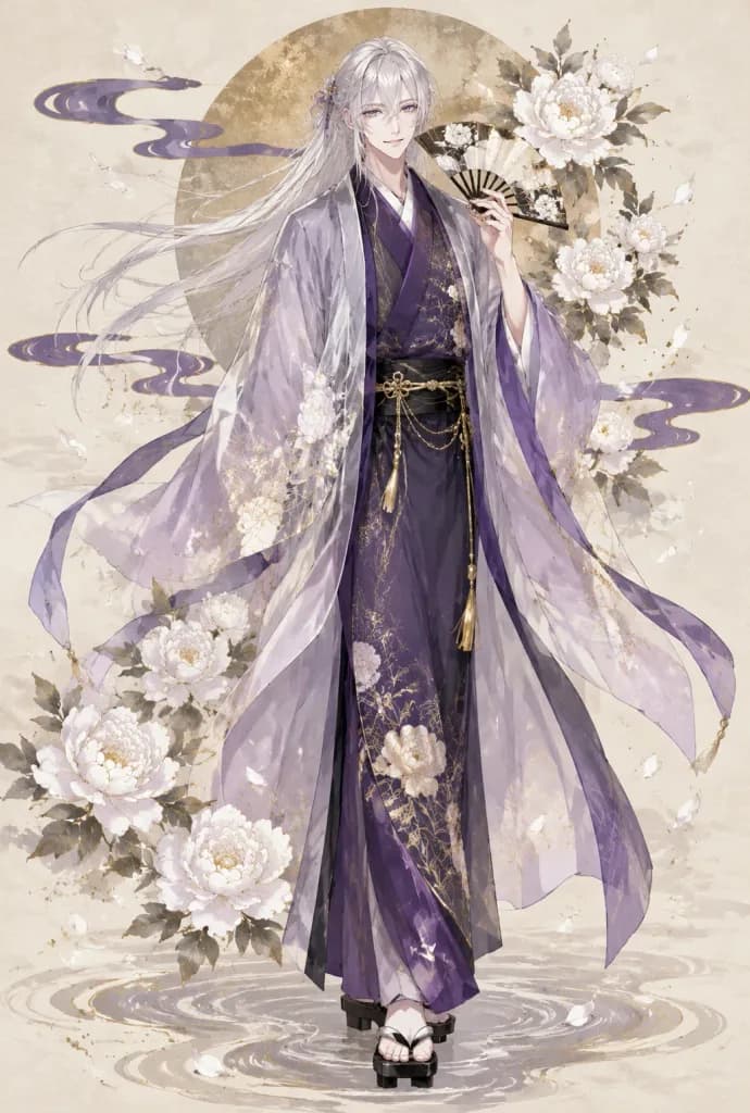 紫着物の和風ファンタジー美青年