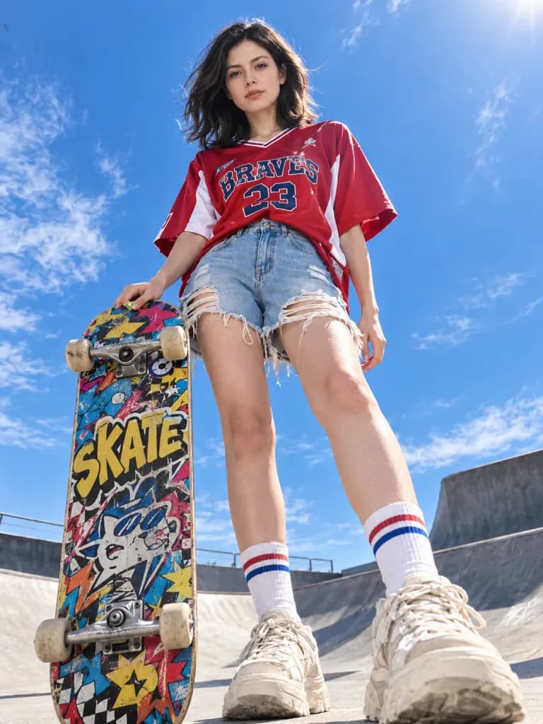 スケートパークのローアングルスポーティポートレート