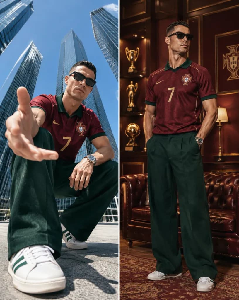 サッカースターのレトロファッション広告2枚組