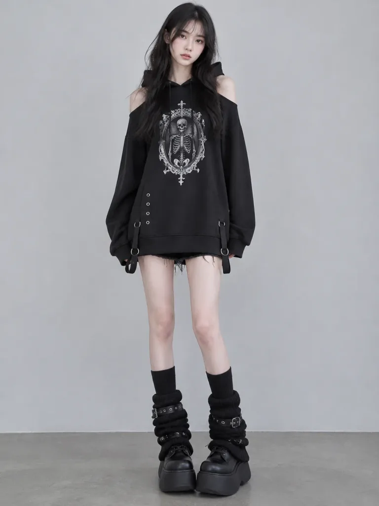 Gothic Cutout Oversized Hoodie Outfit