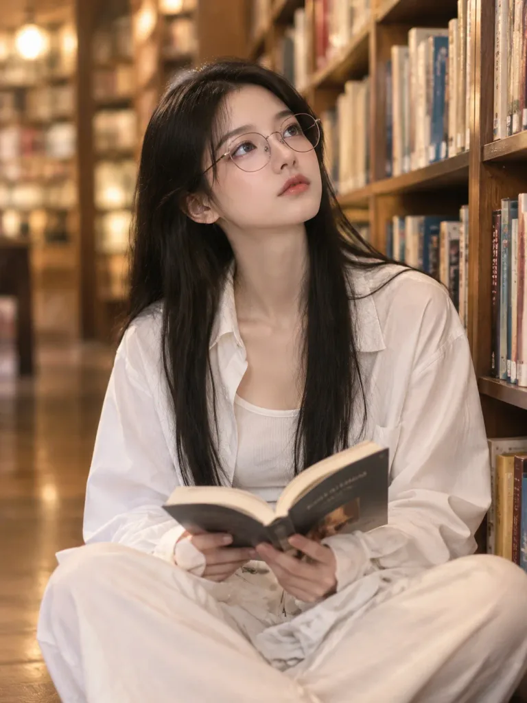 舒适书店中沉思的读者