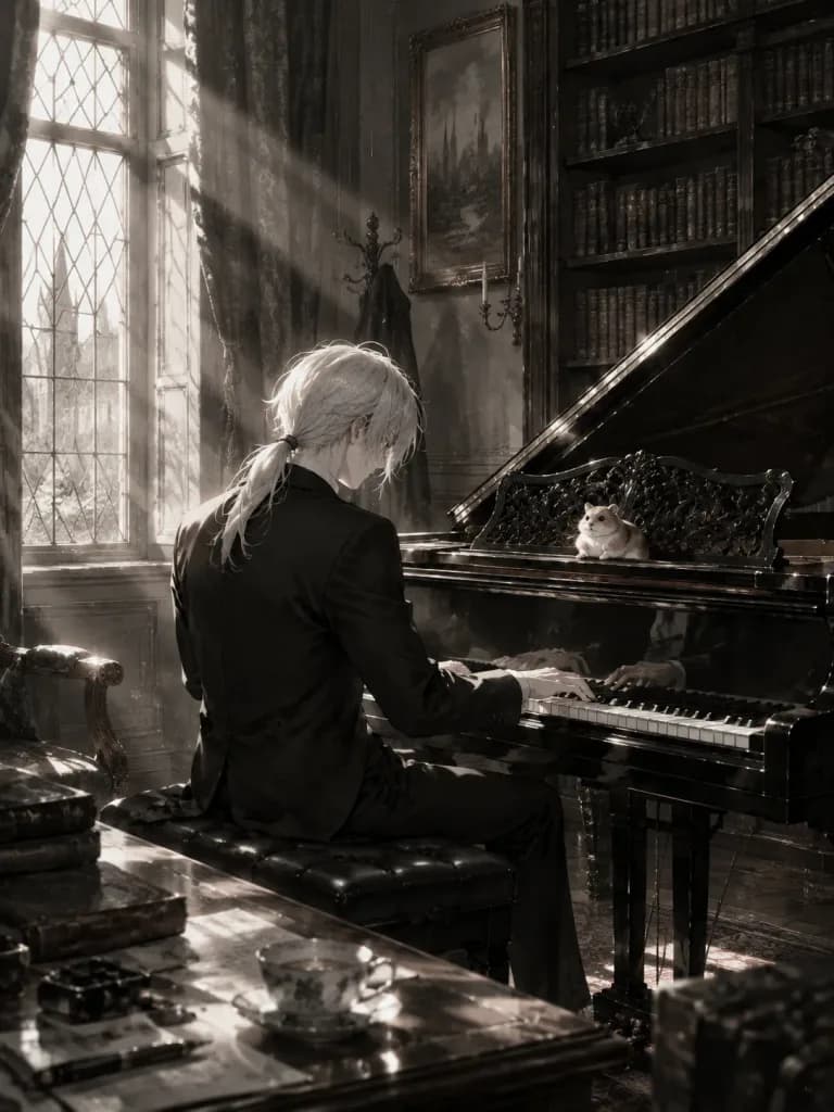 Pianist and Hamster in Study