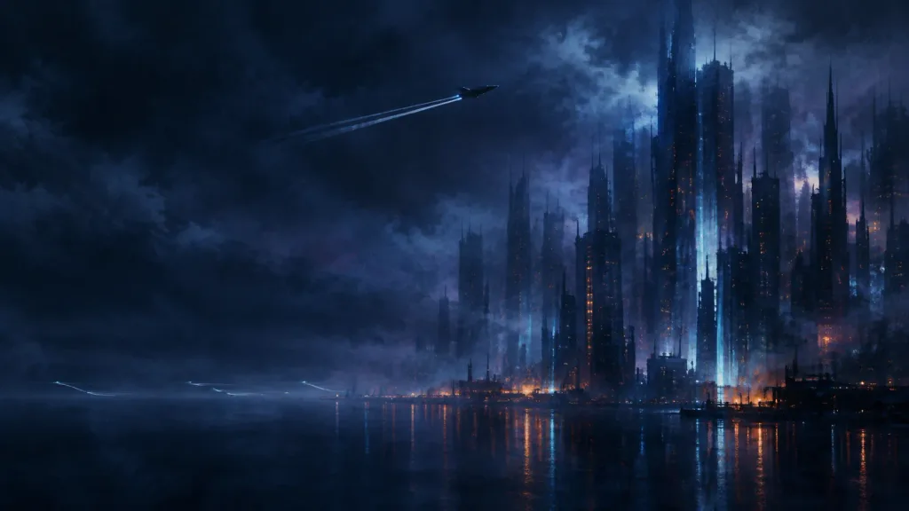 Deep Blue Sci-Fi Megacity at Night