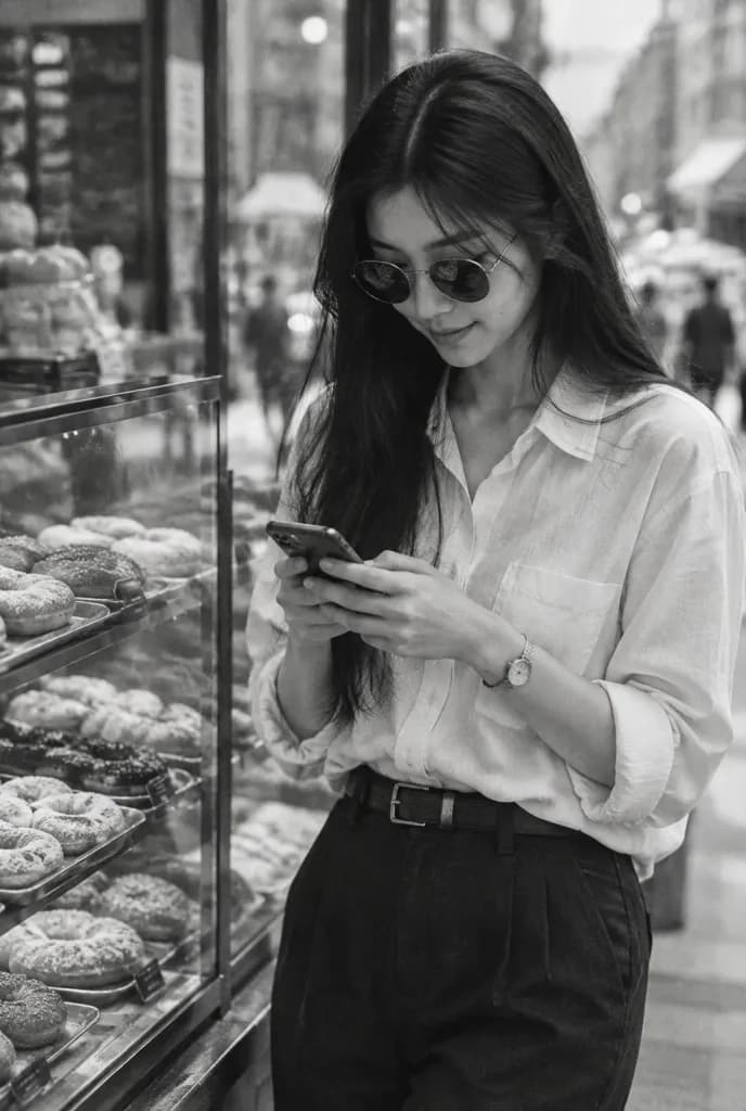 Black and White Bakery Window Snapshot