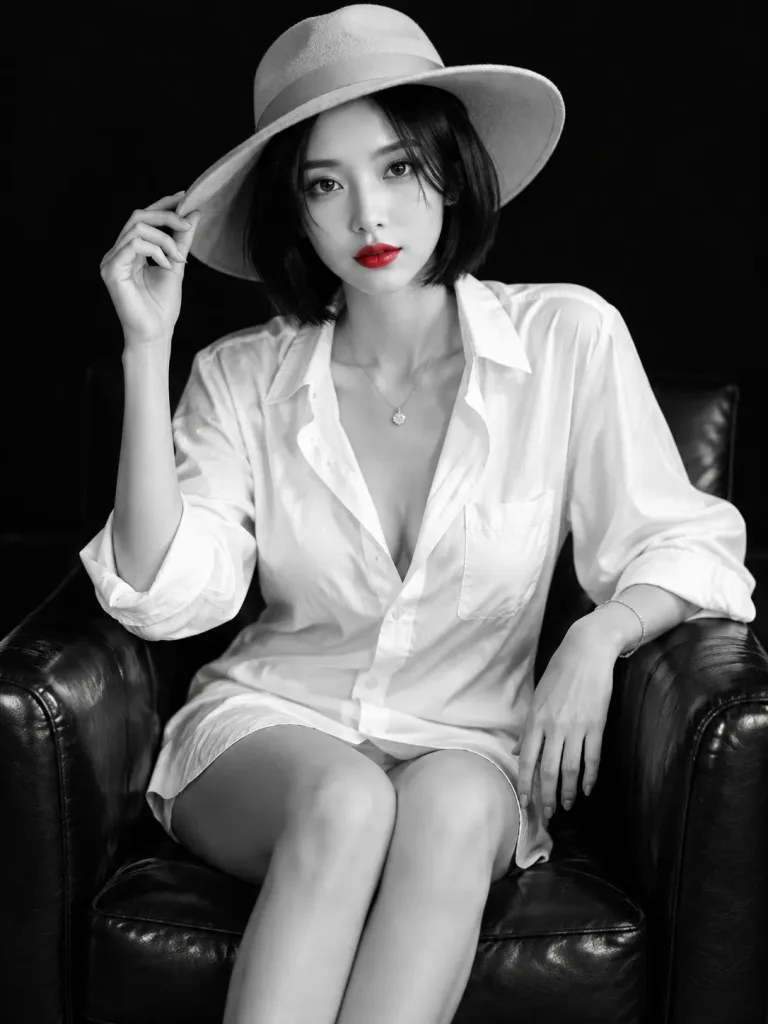 레드 립 포인트의 흑백 글래머 인물 사진
