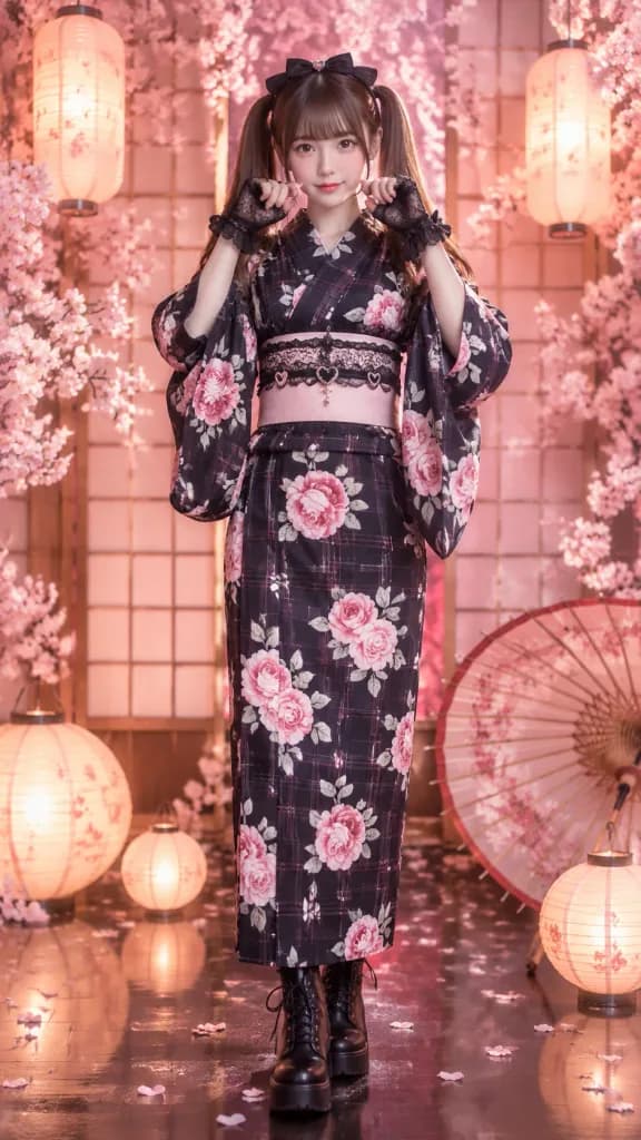 Cherry Blossom Yukata Idol Studio Portrait