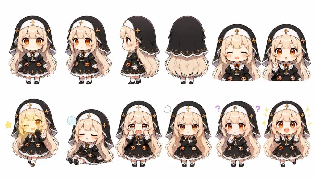 Chibi Halloween Nun Character Sheet