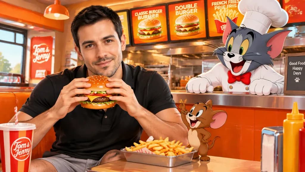 Cartoon Crossover at Fast Food Diner