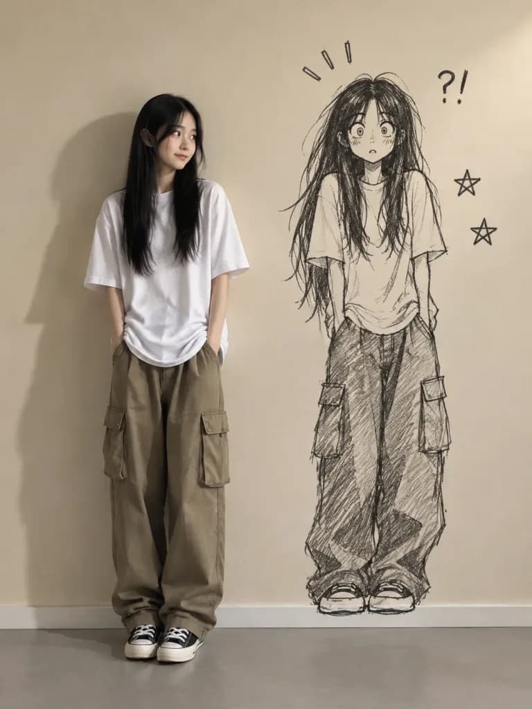 Woman Standing Beside Her Wall Sketch