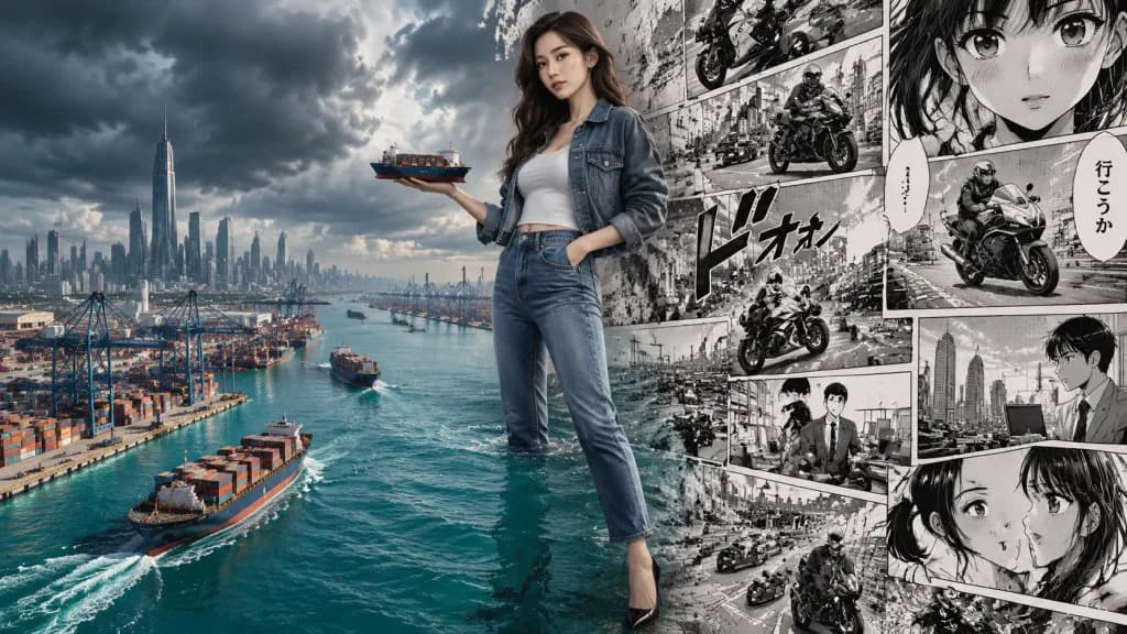 Giantess Port and Manga Collage Split