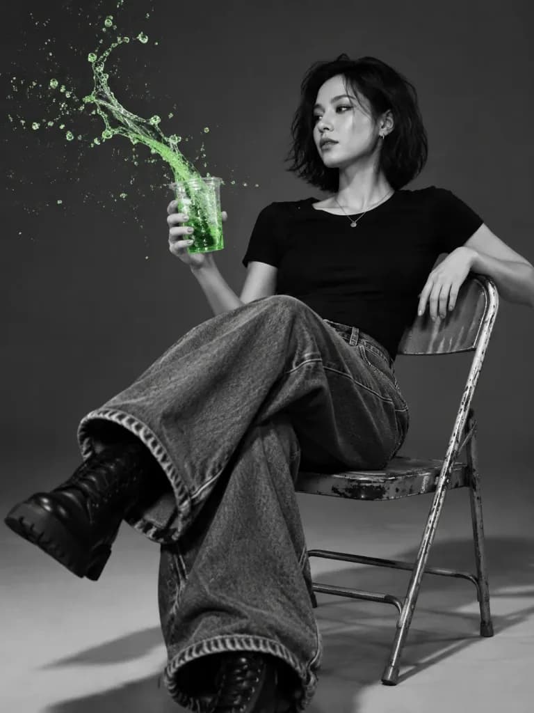 Selective Color Fashion Splash Portrait