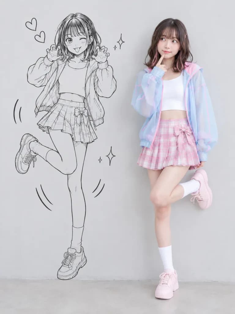 Kawaii Model and Wall Manga Doodle