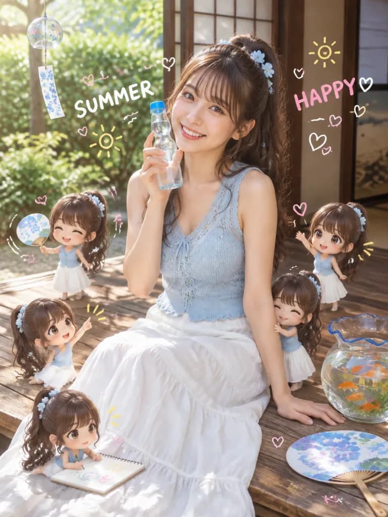 Summer Porch Portrait with Chibi Companions