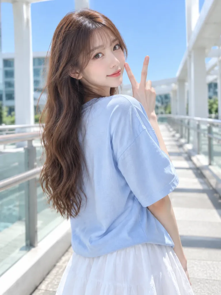 브이 포즈를 취하는 동아시아 여성 인물 사진