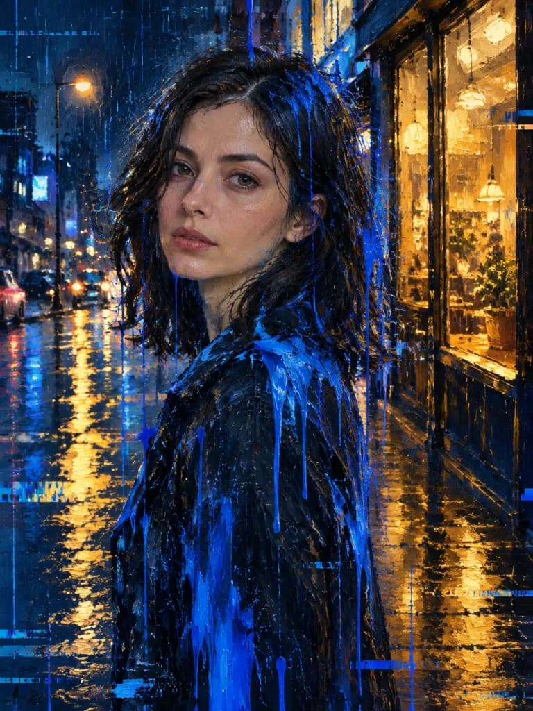 Expressionist Glitch Oil Street Portrait