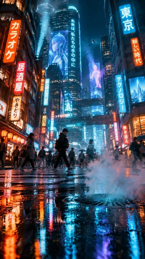 Futuristic Cyberpunk City Street at Night