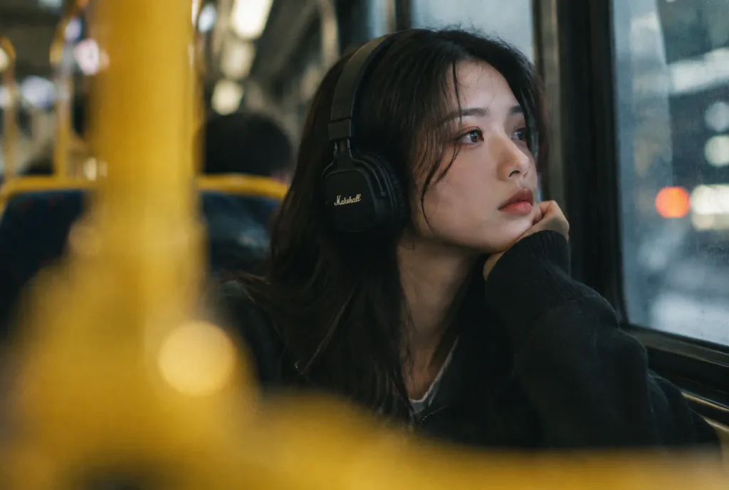 Moody Transit Portrait with Headphones
