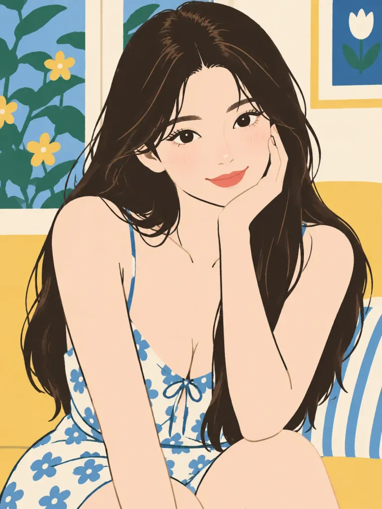 現代ナイーブアートの肖像ポスター