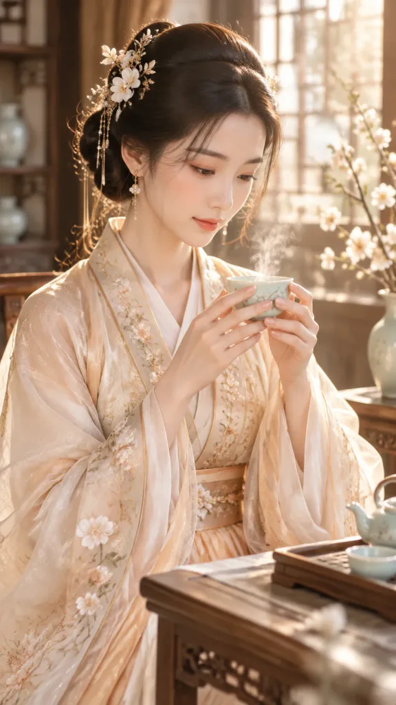 古風茶亭の令嬢ポートレート