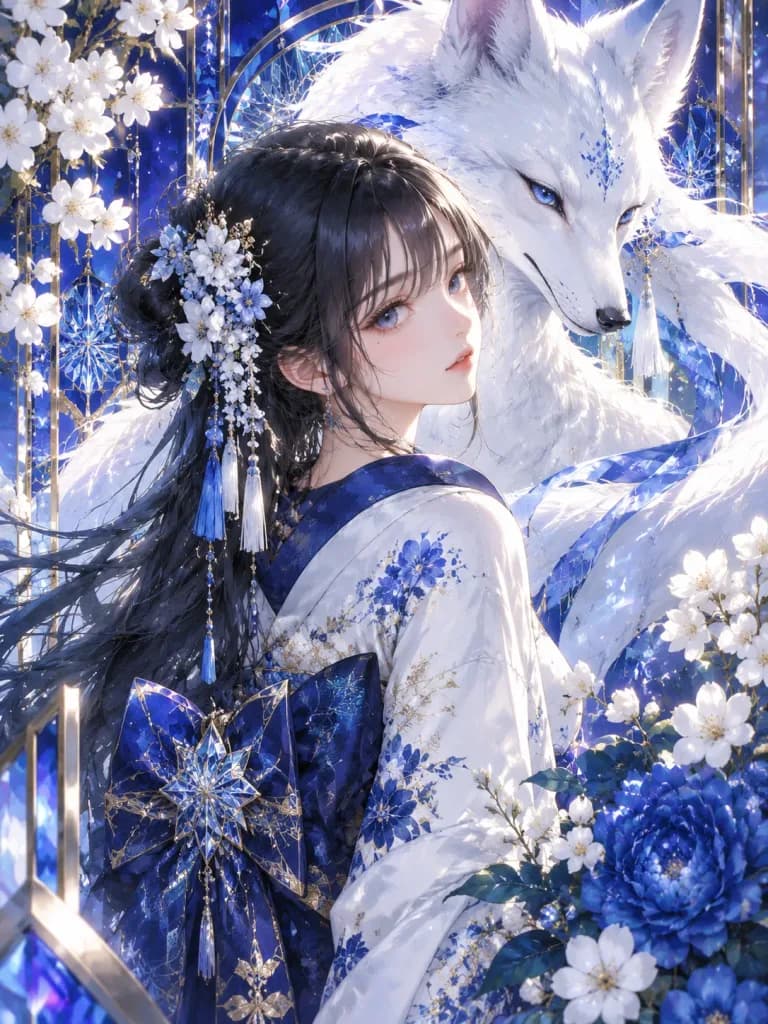 Edo Kiriko Fox Shrine Maiden