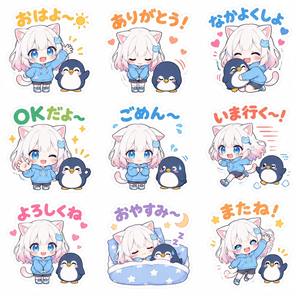 猫耳ちびキャラのLINEスタンプシート