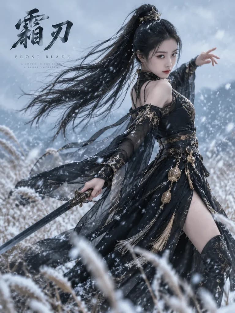 雪原の武侠女性剣士ポスター