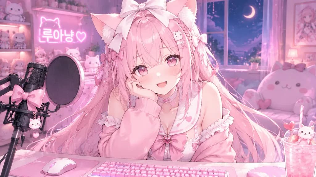 Pastel Pink Catgirl VTuber Streamer