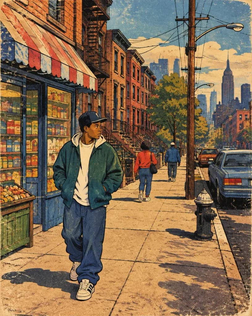 Retro 90s Urban Album Cover Illustration