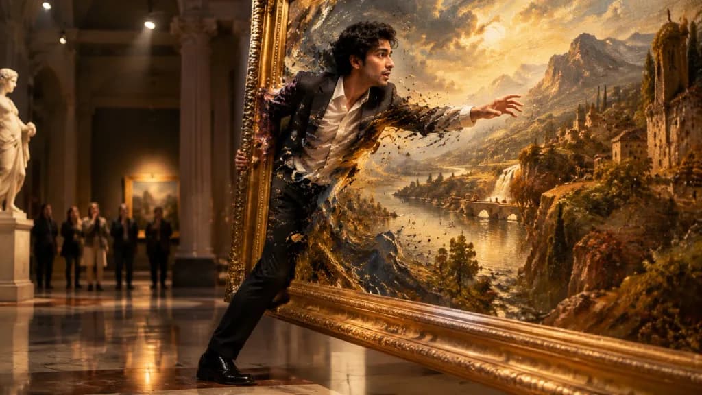 古典絵画へと歩み入る男