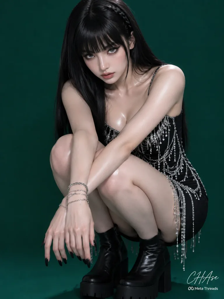 다크 에메랄드 메탈릭 패션 포트레이트